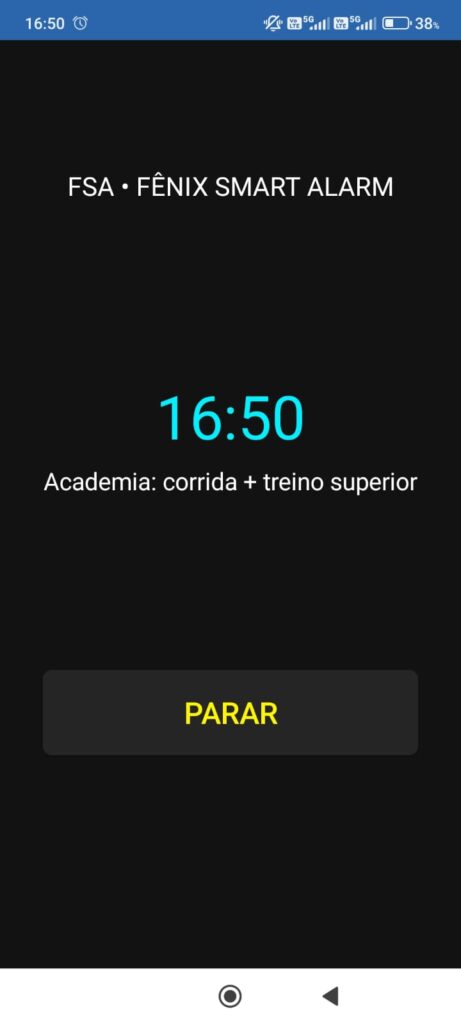 Tela de disparo do Fênix Smart Alarm